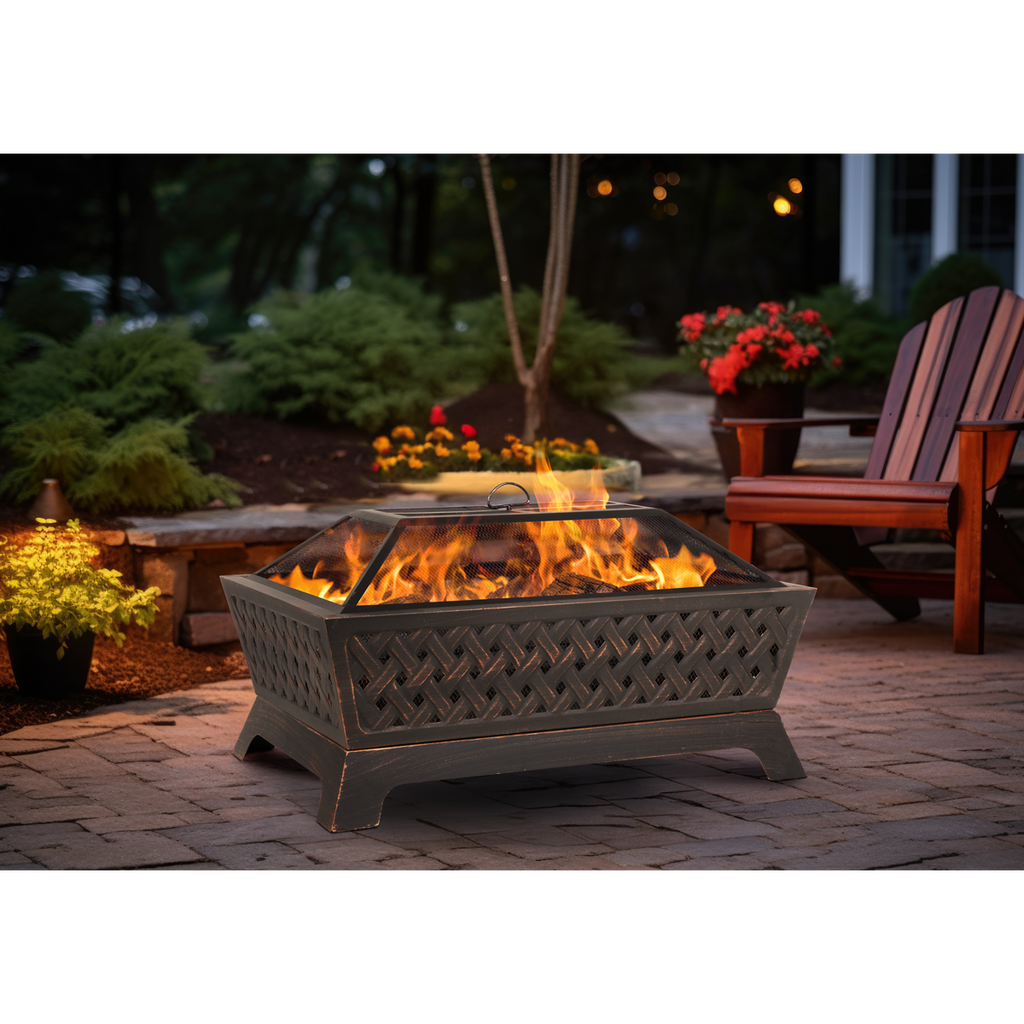 Dellonda Rectangular Outdoor Fire Pit 35", Antique Bronze (DG44)