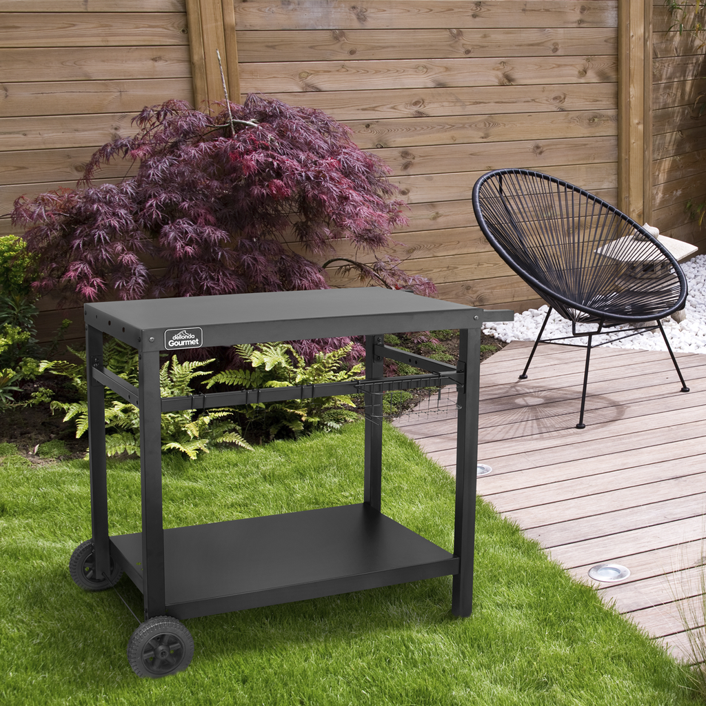 Dellonda BBQ/Plancha Trolley with Utensil Holder, Black (DG45) (Factory Refurbished A)