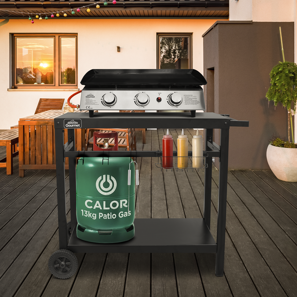 Dellonda BBQ/Plancha Trolley with Utensil Holder, Black (DG45) (Factory Refurbished A)