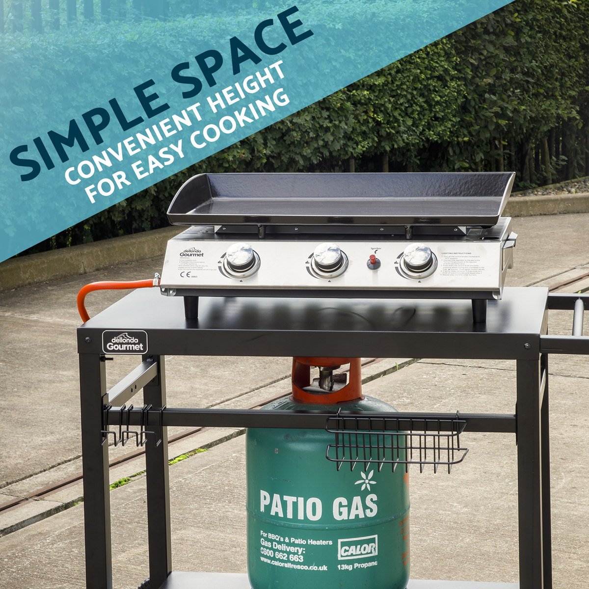 Dellonda BBQ/Plancha Trolley with Utensil Holder, Black (DG45) (Factory Refurbished A)
