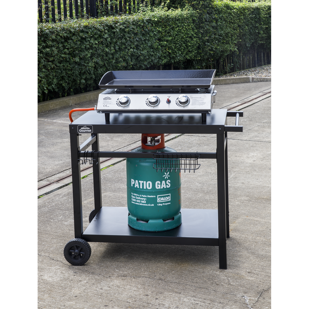 Dellonda BBQ/Plancha Trolley with Utensil Holder, Black (DG45) (Factory Refurbished A)