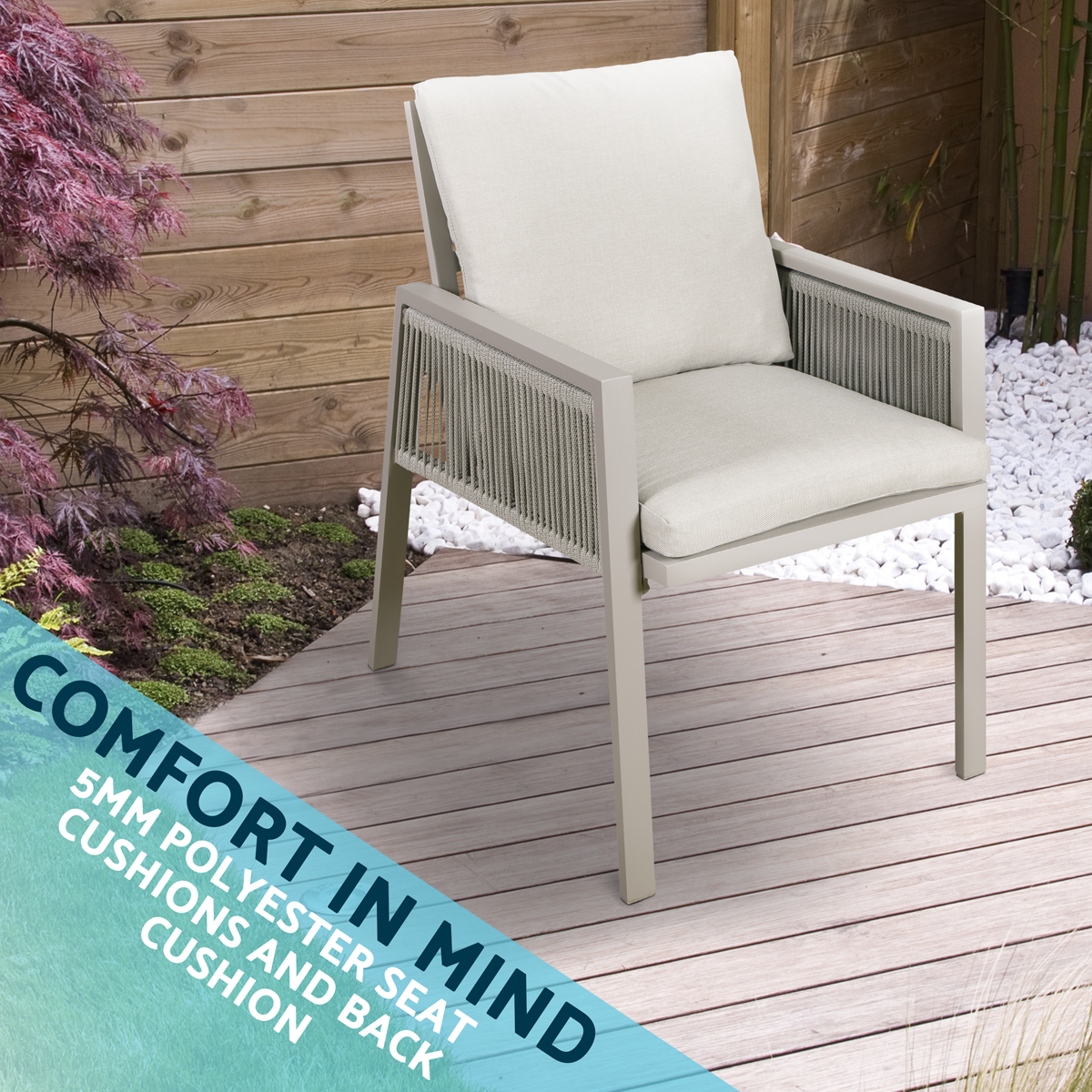 Dellonda Fusion Garden/Patio Dining Chairs with Armrests 6pc - Light Grey