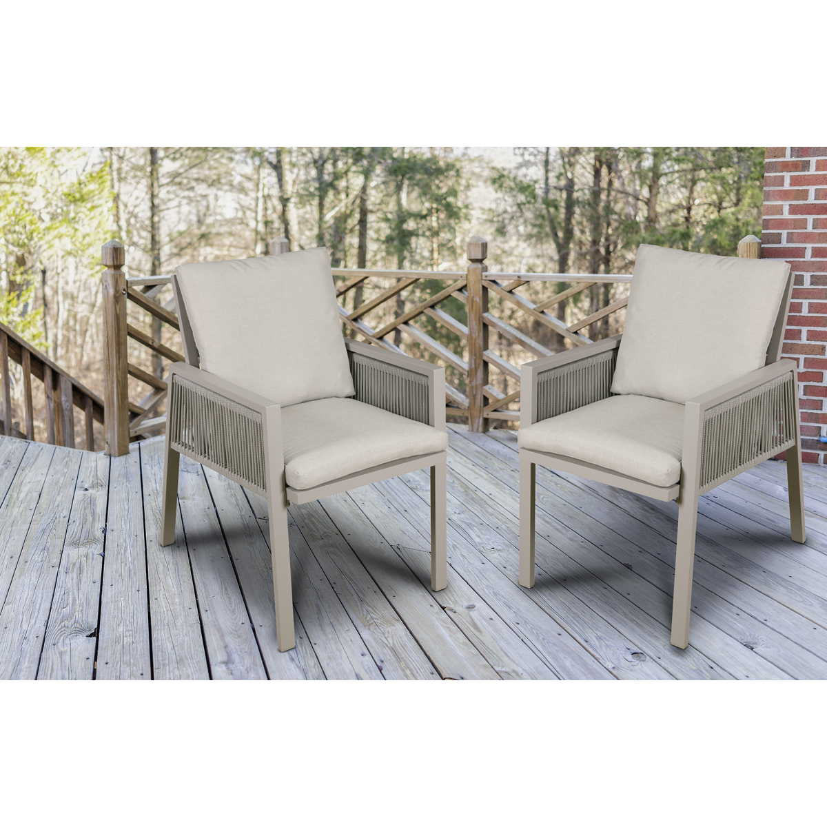 Dellonda Fusion Garden/Patio Dining Chairs with Armrests - Light Grey