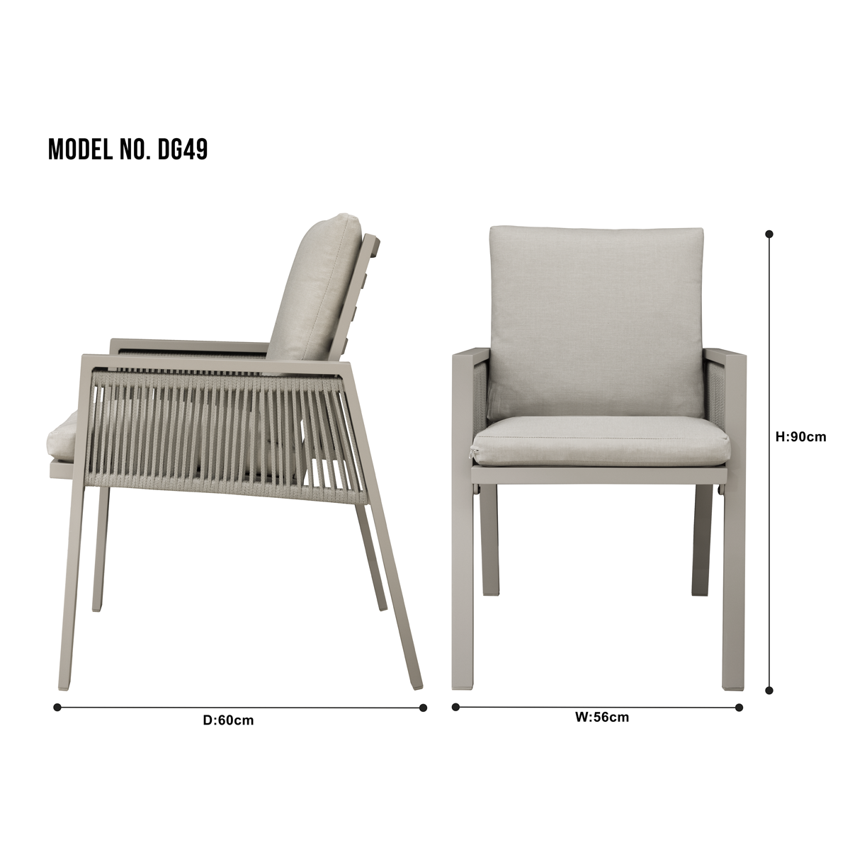 Dellonda Fusion Garden/Patio Dining Chairs with Armrests 4pc - Light Grey