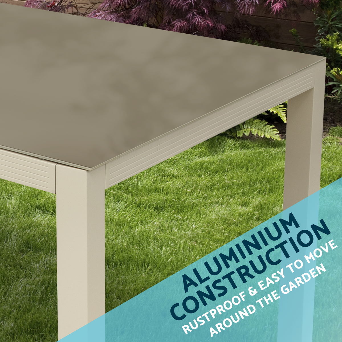 Dellonda Fusion Outdoor Dining Table with Tempered Glass, Light Grey (DG51)