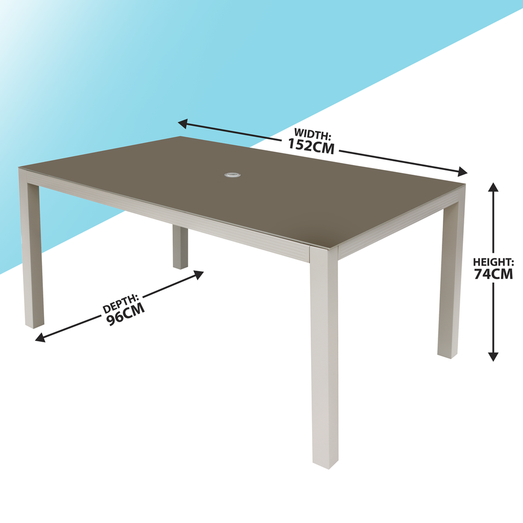 Dellonda Fusion Outdoor Dining Table with Tempered Glass, Light Grey (DG51)