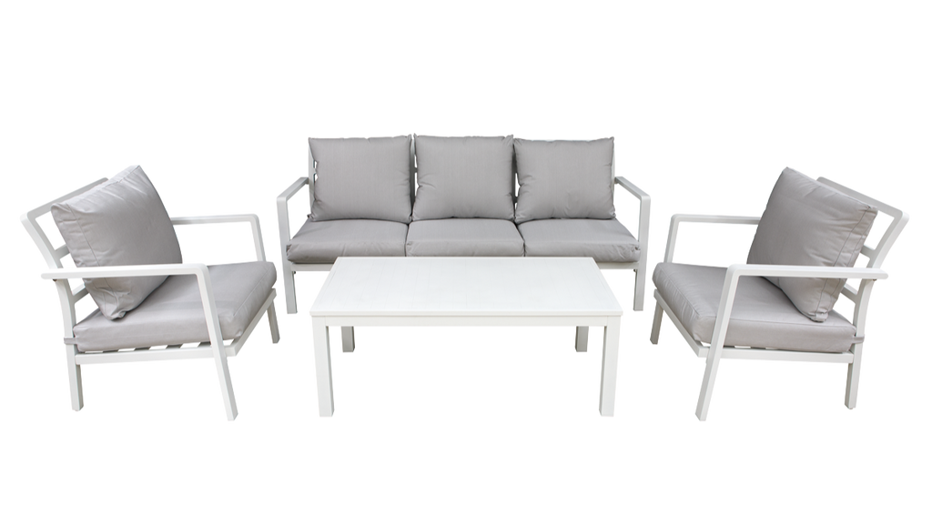 Dellonda DG52 Kyoto Aluminium 4 Piece Outdoor Garden Patio Corner Sofa & Coffee Table Set, White