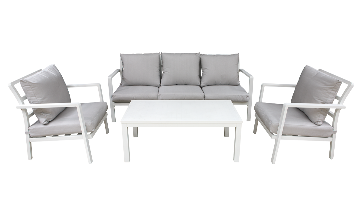 Dellonda DG52 Kyoto Aluminium 4 Piece Outdoor Garden Patio Corner Sofa & Coffee Table Set, White
