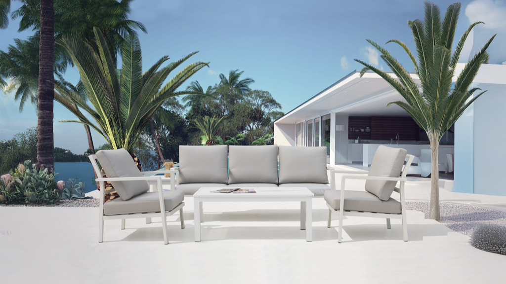 Dellonda DG52 Kyoto Aluminium 4 Piece Outdoor Garden Patio Corner Sofa & Coffee Table Set, White