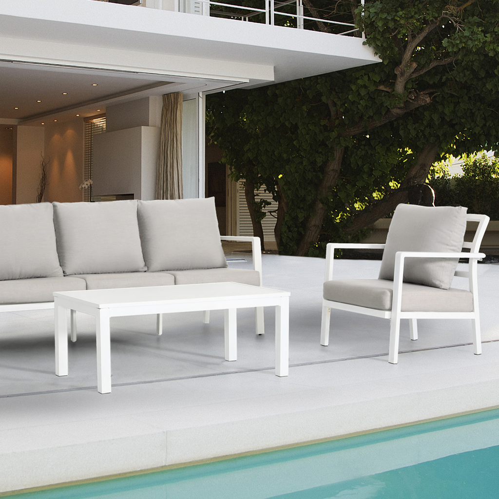 Dellonda DG52 Kyoto Aluminium 4 Piece Outdoor Garden Patio Corner Sofa & Coffee Table Set, White