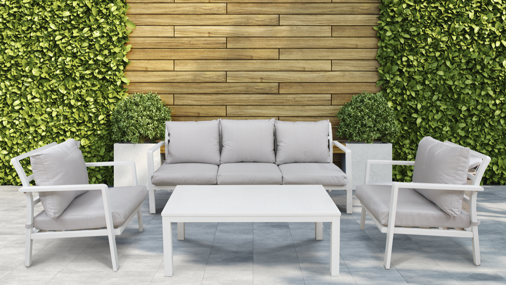 Dellonda DG52 Kyoto Aluminium 4 Piece Outdoor Garden Patio Corner Sofa & Coffee Table Set, White
