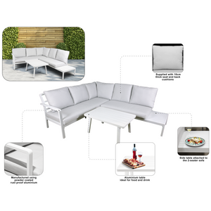 Dellonda Kyoto Aluminium Outdoor Corner Sofa & Coffee Table Set 3pc
