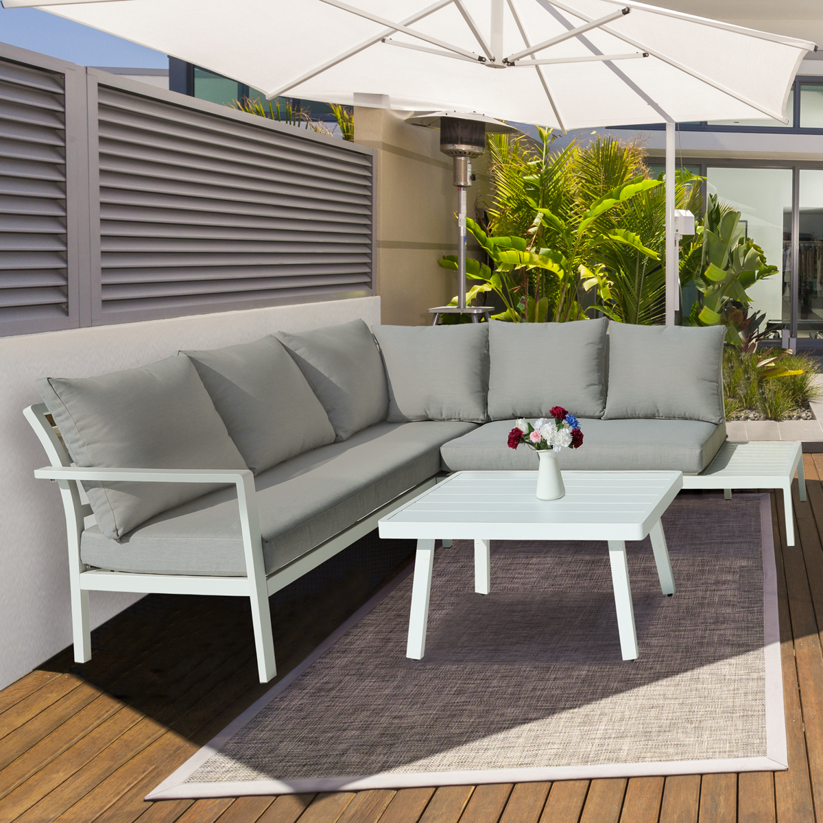 Dellonda Kyoto Aluminium Outdoor Corner Sofa & Coffee Table Set 3pc