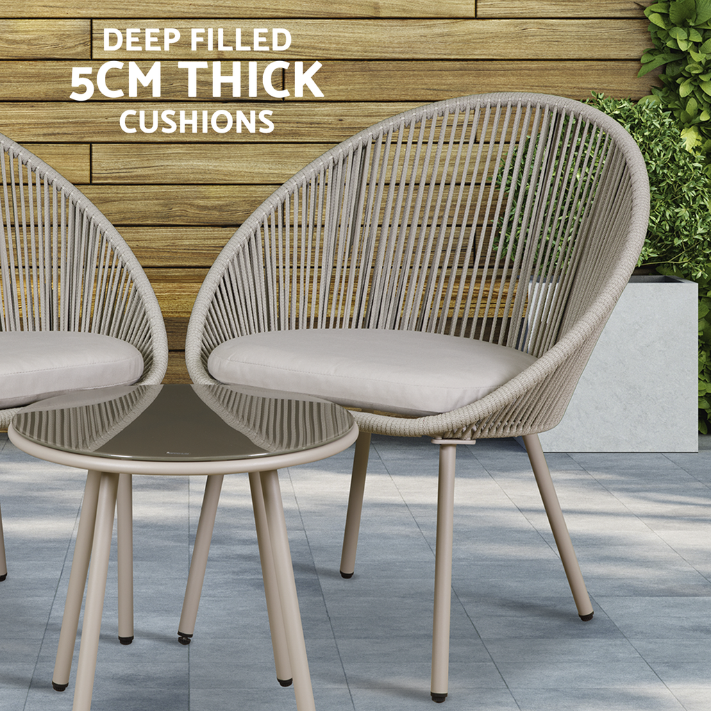 Dellonda Como 3-Piece Steel Bistro Set with Tempered Glass, Grey (DG55)