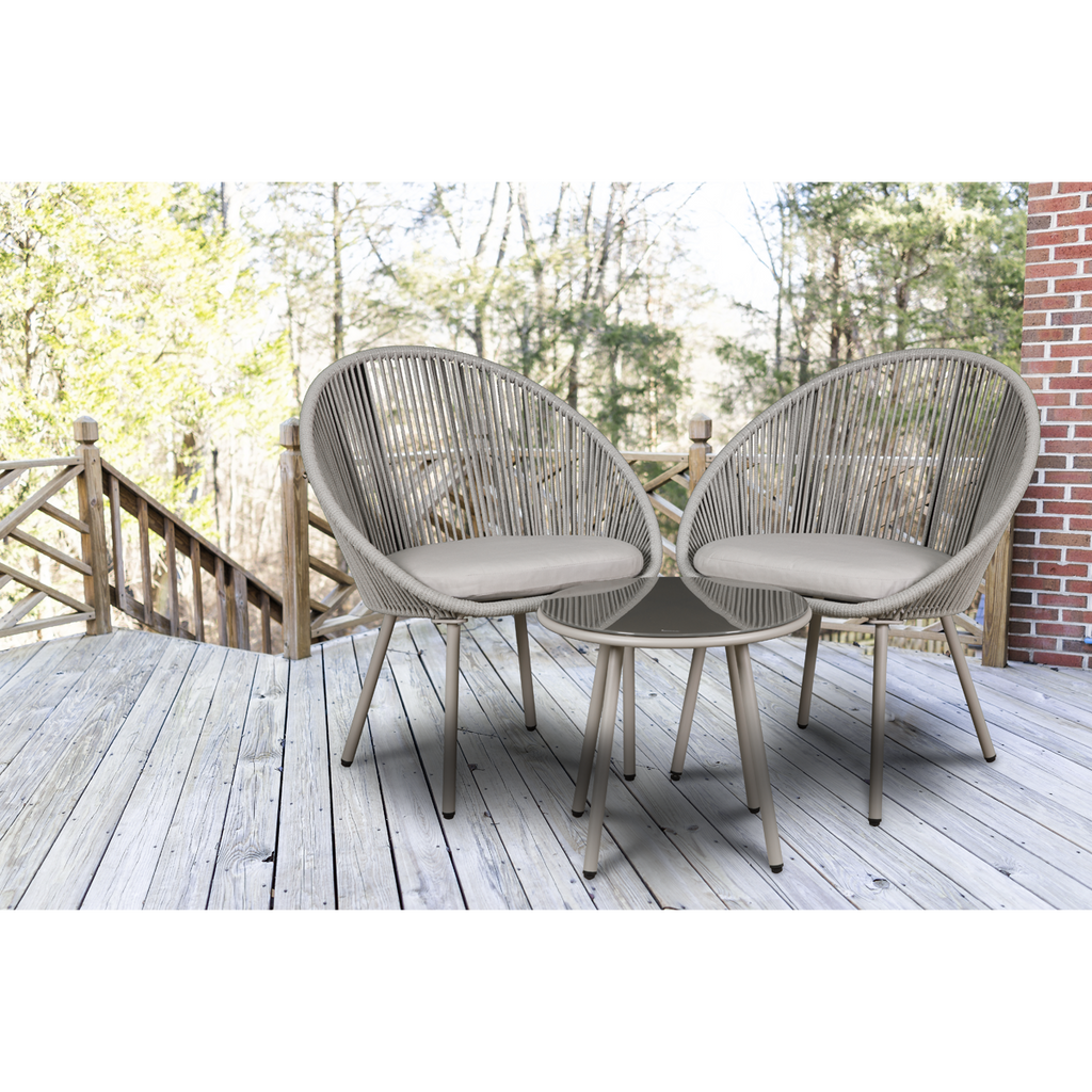 Dellonda Como 3-Piece Steel Bistro Set with Tempered Glass, Grey (DG55)