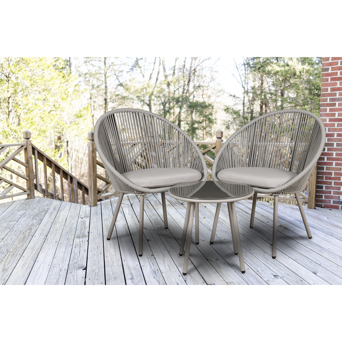 Dellonda Como 3-Piece Steel Bistro Set with Tempered Glass, Grey (DG55)