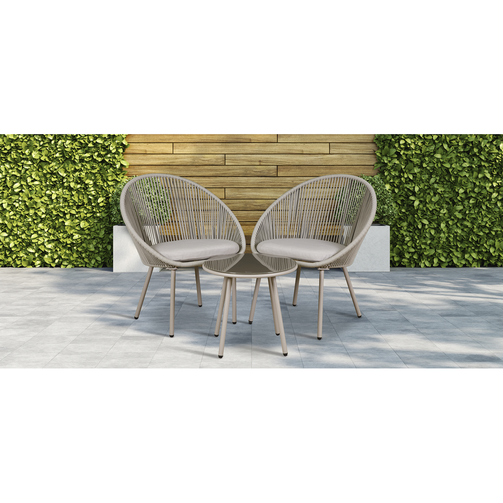 Dellonda Como 3-Piece Steel Bistro Set with Tempered Glass, Grey (DG55)