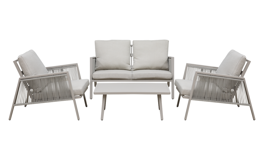 Dellonda DG56 Fusion Aluminium 4 Piece Outdoor Garden Patio Corner Sofa & Coffee Table Set, Light Grey