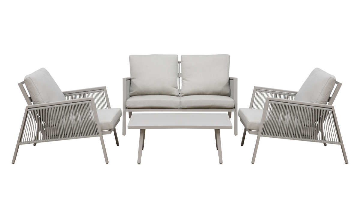 Dellonda DG56 Fusion Aluminium 4 Piece Outdoor Garden Patio Corner Sofa & Coffee Table Set, Light Grey