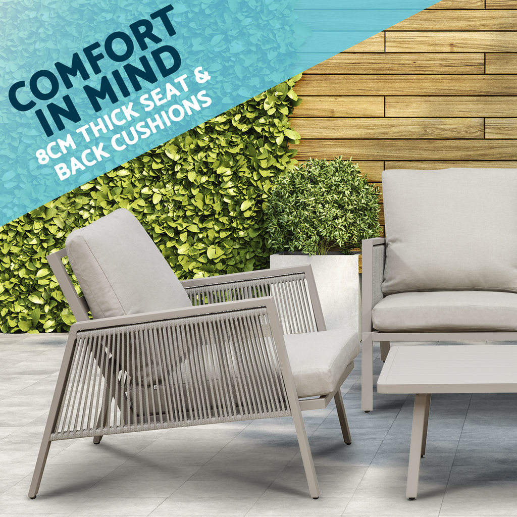 Dellonda DG56 Fusion Aluminium 4 Piece Outdoor Garden Patio Corner Sofa & Coffee Table Set, Light Grey