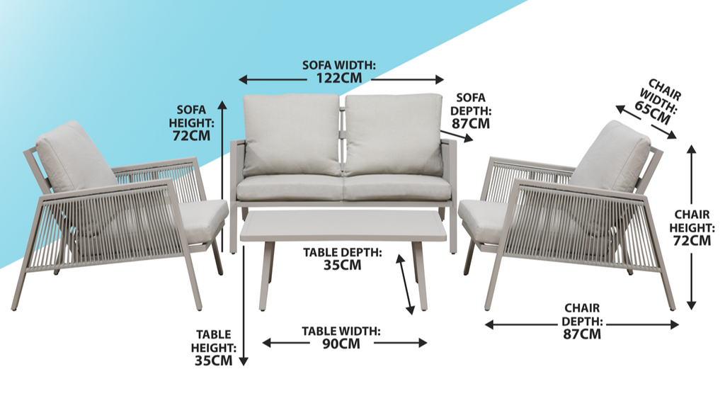 Dellonda DG56 Fusion Aluminium 4 Piece Outdoor Garden Patio Corner Sofa & Coffee Table Set, Light Grey