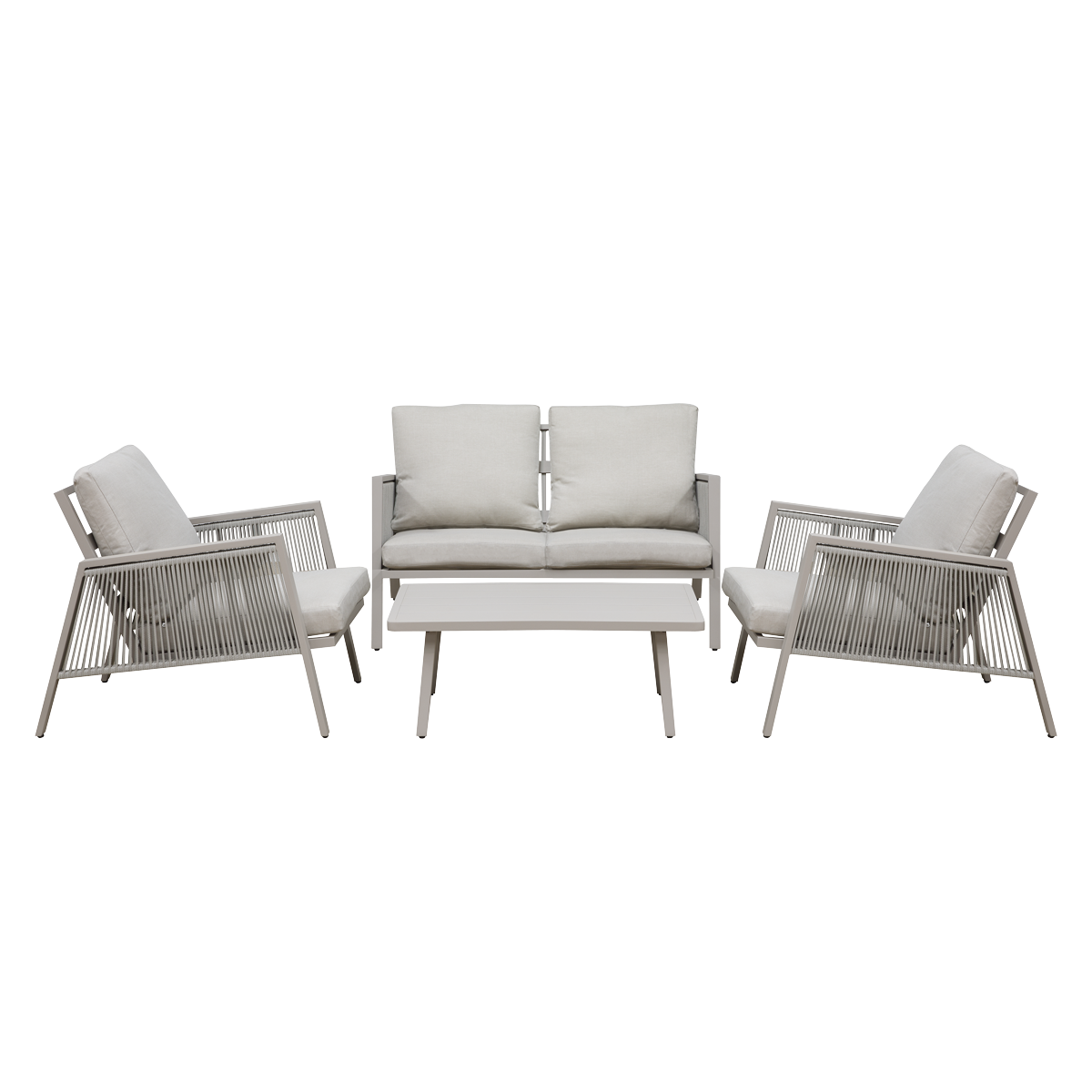 Dellonda Fusion Aluminium Outdoor Sofa, Arm Chairs & Coffee Table Set 4pc