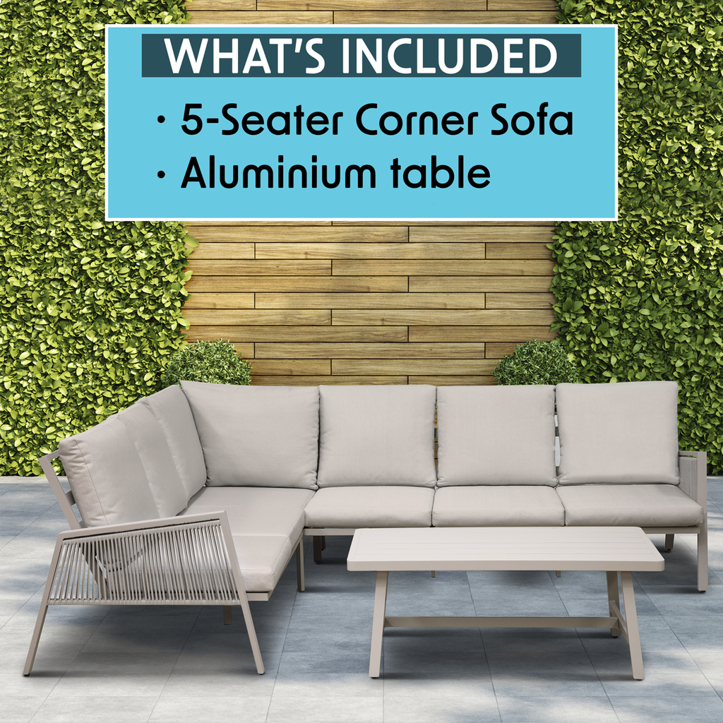 Dellonda Fusion Aluminium Outdoor Corner Sofa & Coffee Table Set 4pc