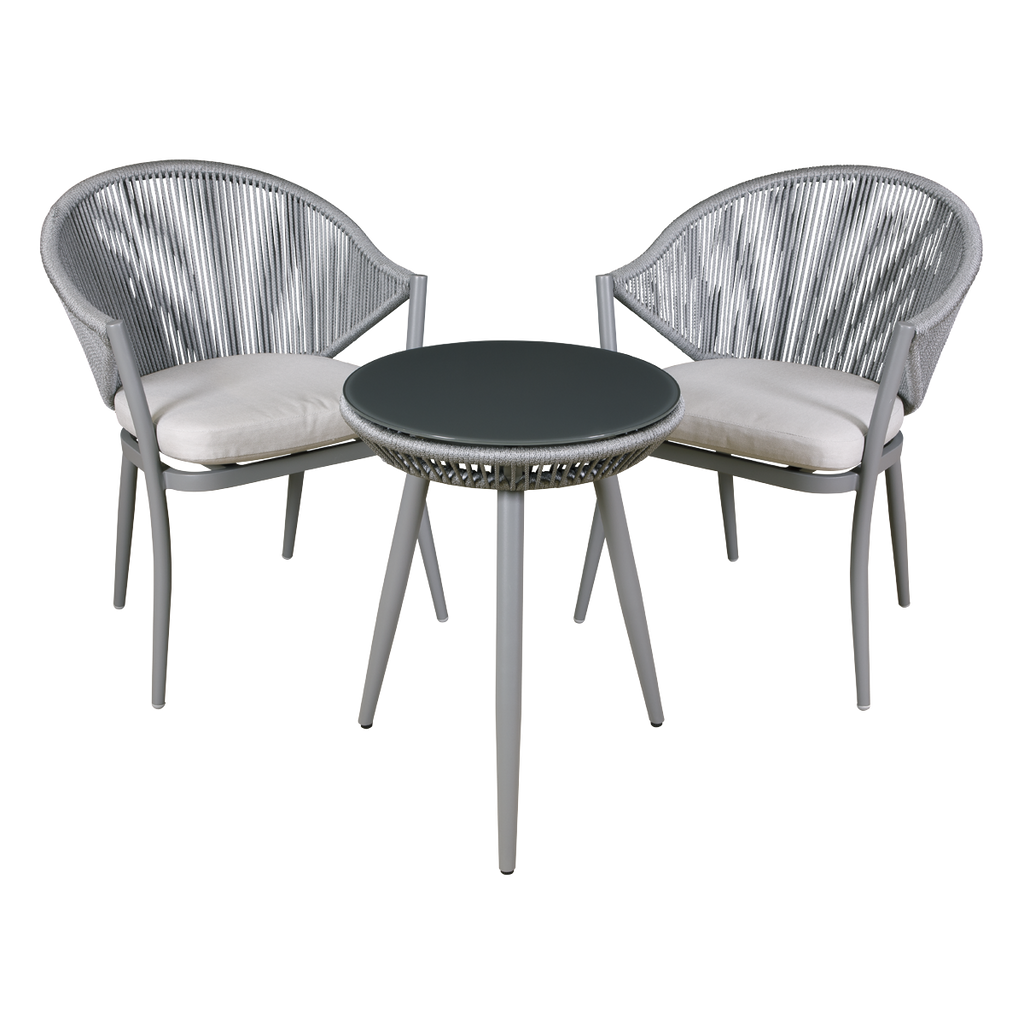 Dellonda Echo 3-Piece Aluminium Balcony Set with Tempered Glass, Grey (DG58)