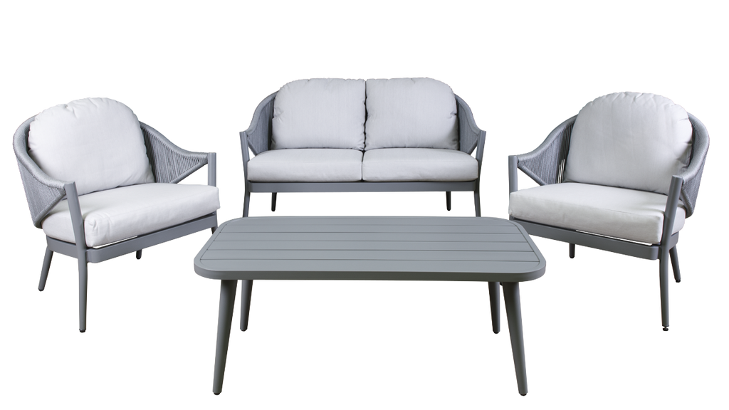 Dellonda DG59 Echo Aluminium 4 Piece Outdoor Garden Patio Sofa, Arm Chairs & Coffee Table Set, Grey