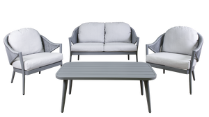 Dellonda DG59 Echo Aluminium 4 Piece Outdoor Garden Patio Sofa, Arm Chairs & Coffee Table Set, Grey