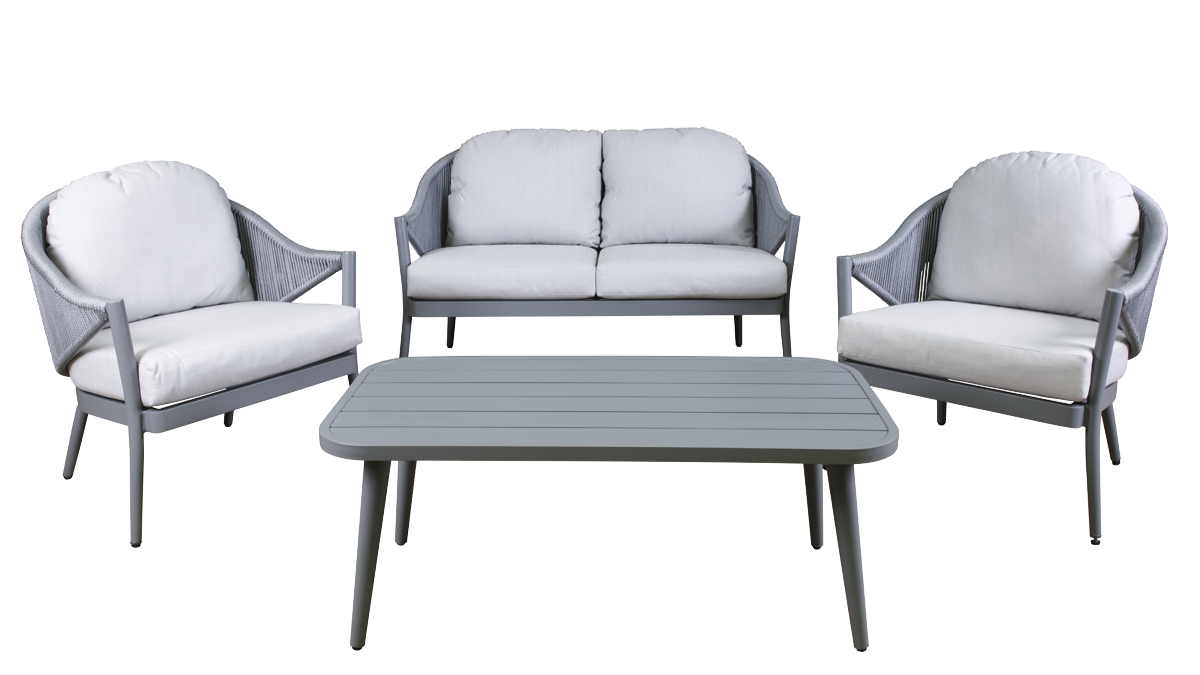Dellonda DG59 Echo Aluminium 4 Piece Outdoor Garden Patio Sofa, Arm Chairs & Coffee Table Set, Grey