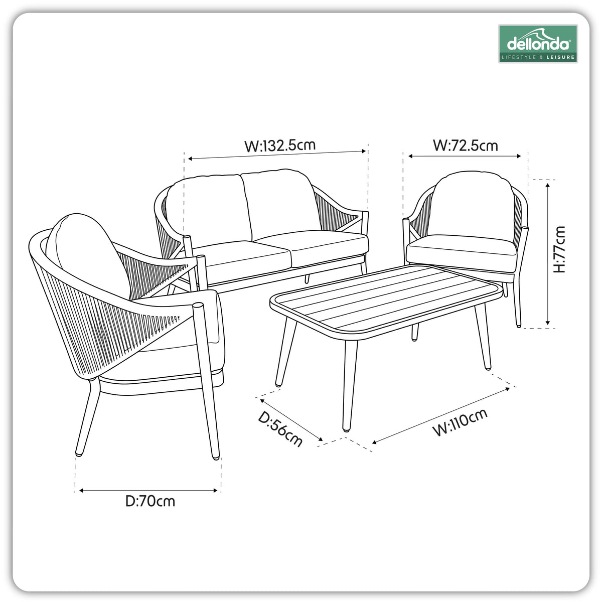Echo 4-Piece Aluminium Outdoor Sofa & Coffee Table Set, Grey (DG59)