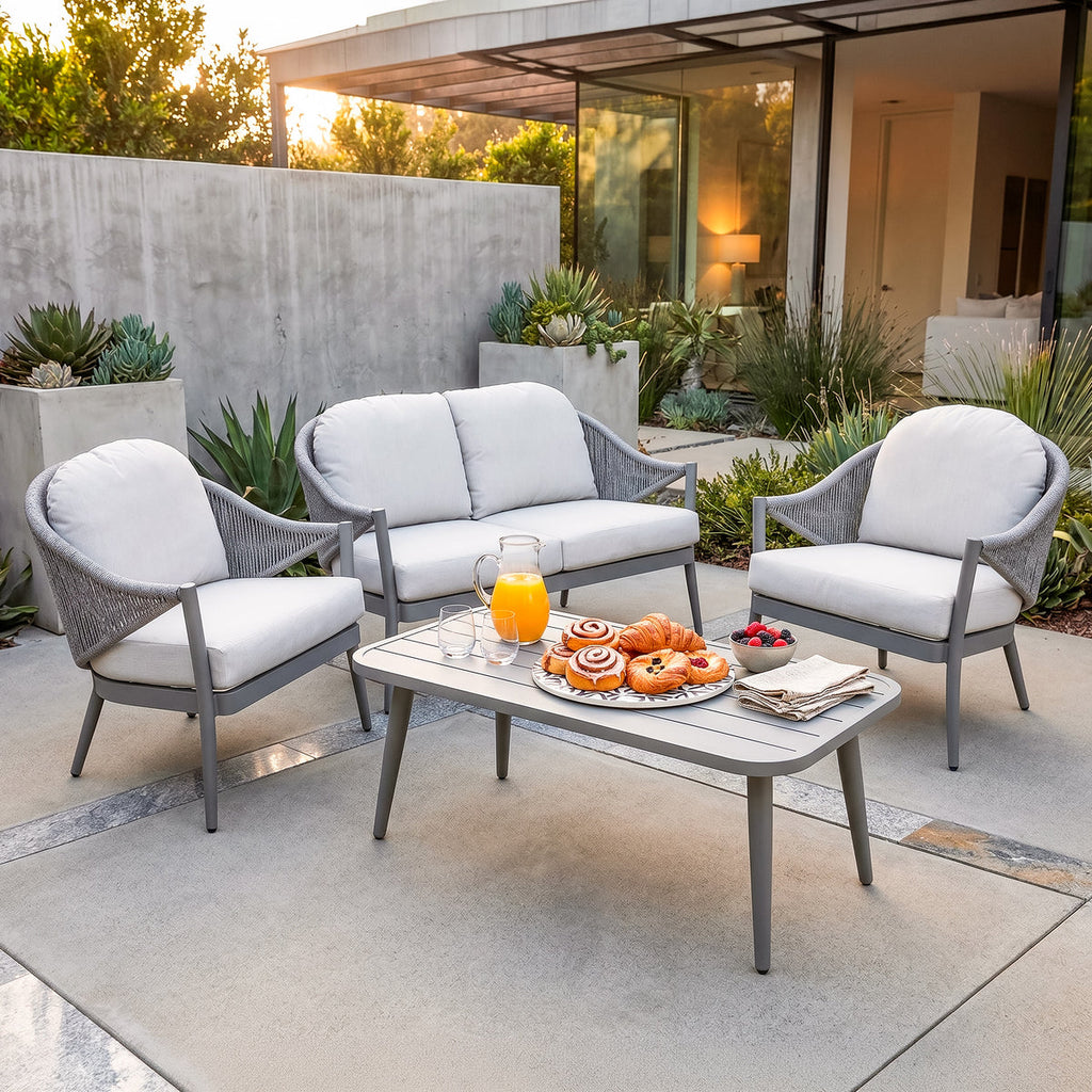 Echo 4-Piece Aluminium Outdoor Sofa & Coffee Table Set, Grey (DG59)