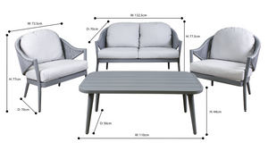 Dellonda DG59 Echo Aluminium 4 Piece Outdoor Garden Patio Sofa, Arm Chairs & Coffee Table Set, Grey