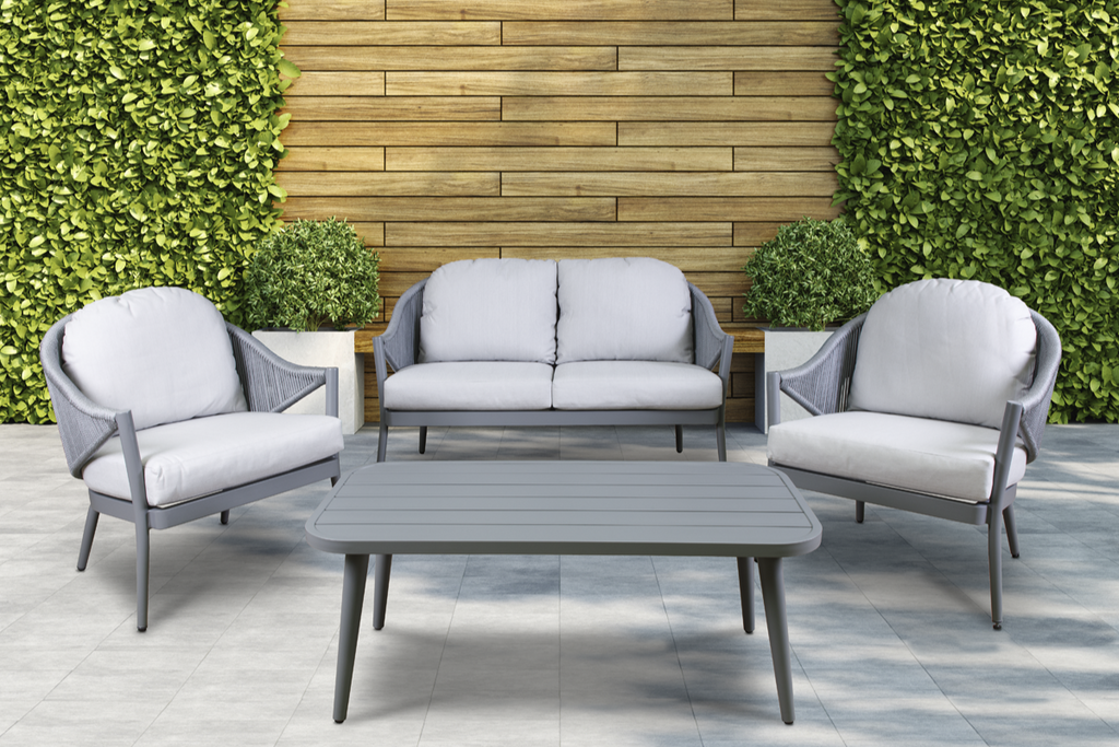Dellonda DG59 Echo Aluminium 4 Piece Outdoor Garden Patio Sofa, Arm Chairs & Coffee Table Set, Grey