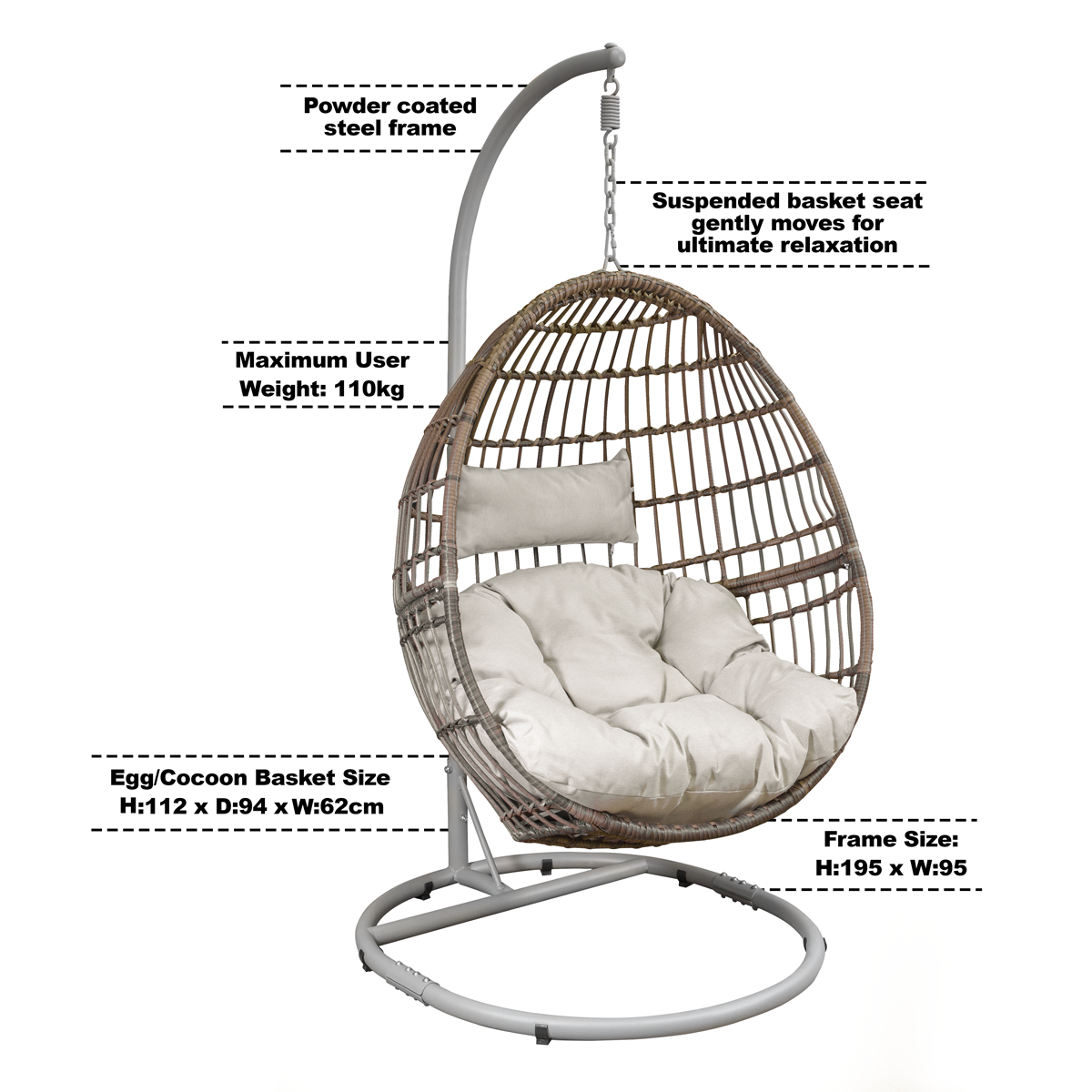 Dellonda Single Swinging Egg Chair with Cushion
