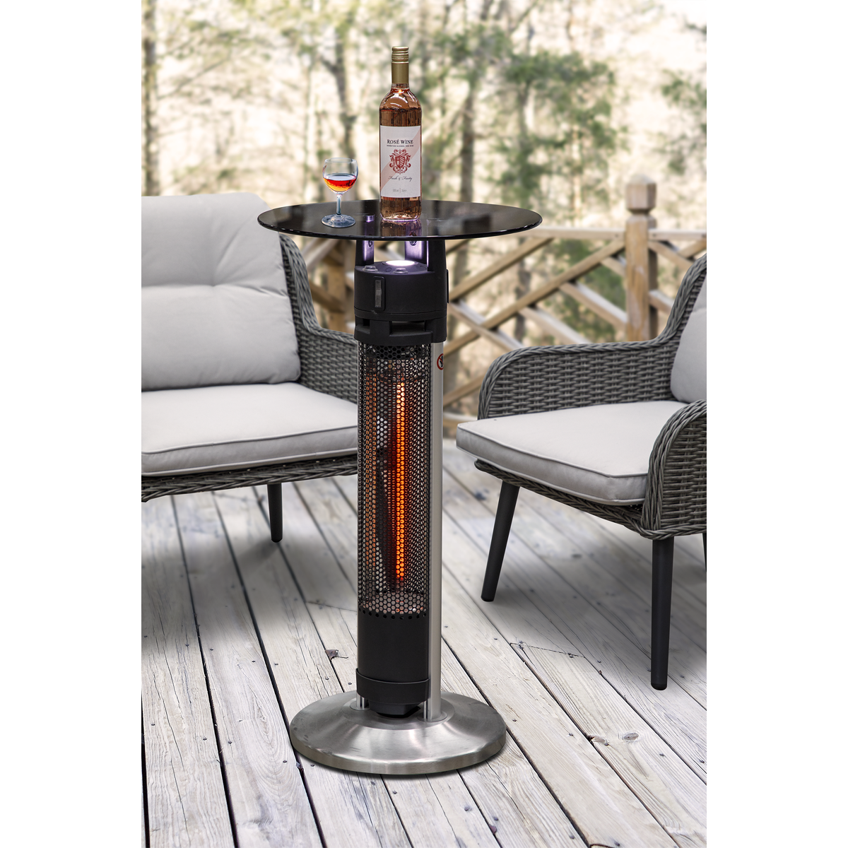Dellonda Bistro Table with Heater 95cm, 1600W, Black/Stainless (DG63)