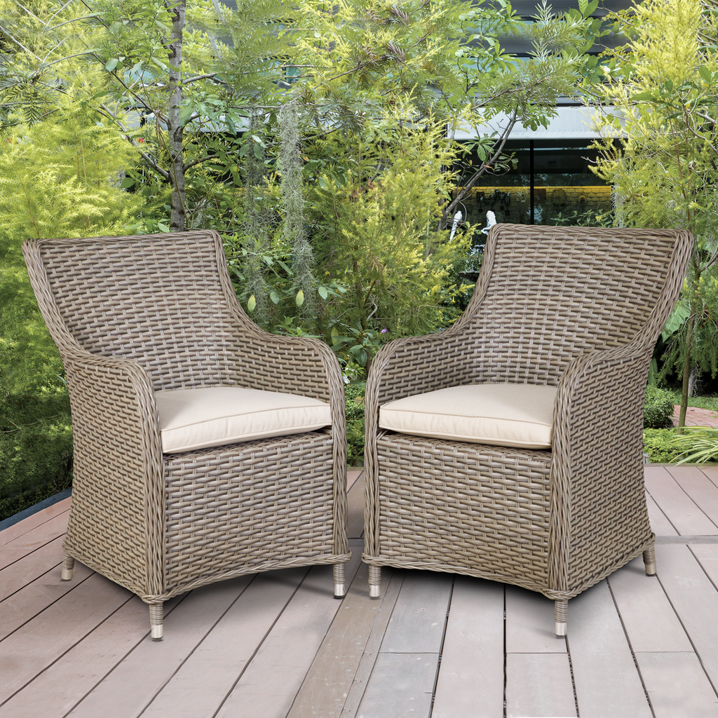 Dellonda Chester Rattan Outdoor Dining Chairs, Set of 2, Brown (DG64)