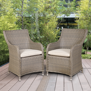 Dellonda DG64 Chester Rattan Wicker Outdoor Garden Dining Chairs, Set of 2, Brown