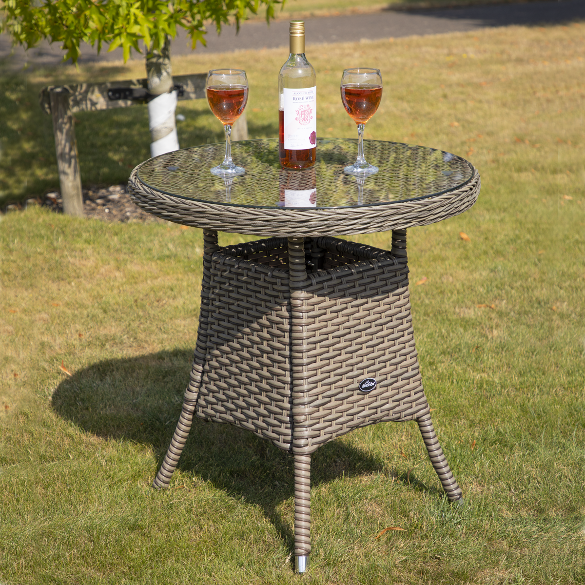 Dellonda Chester Rattan Outdoor Bistro Table with Tempered Glass 70cm, Brown (DG65)