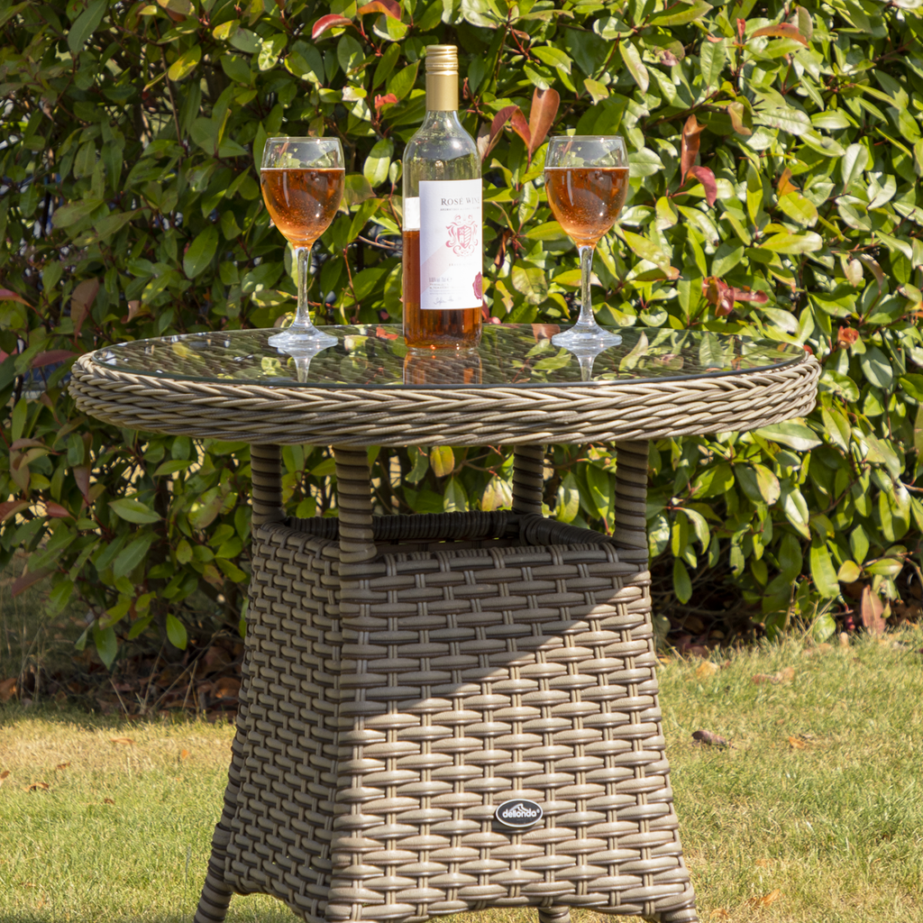 Dellonda Chester Rattan Outdoor Bistro Table with Tempered Glass 70cm, Brown (DG65)