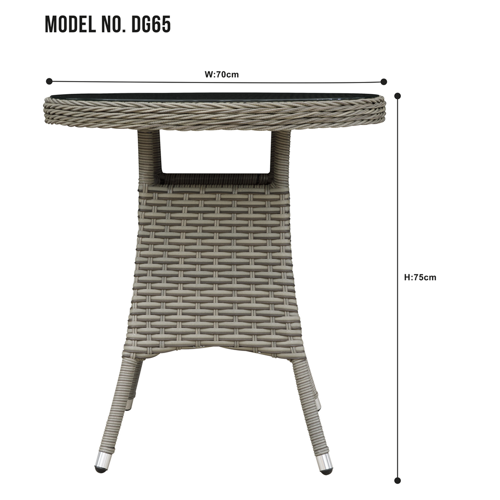 Dellonda Chester Rattan Outdoor Bistro Table with Tempered Glass 70cm, Brown (DG65)