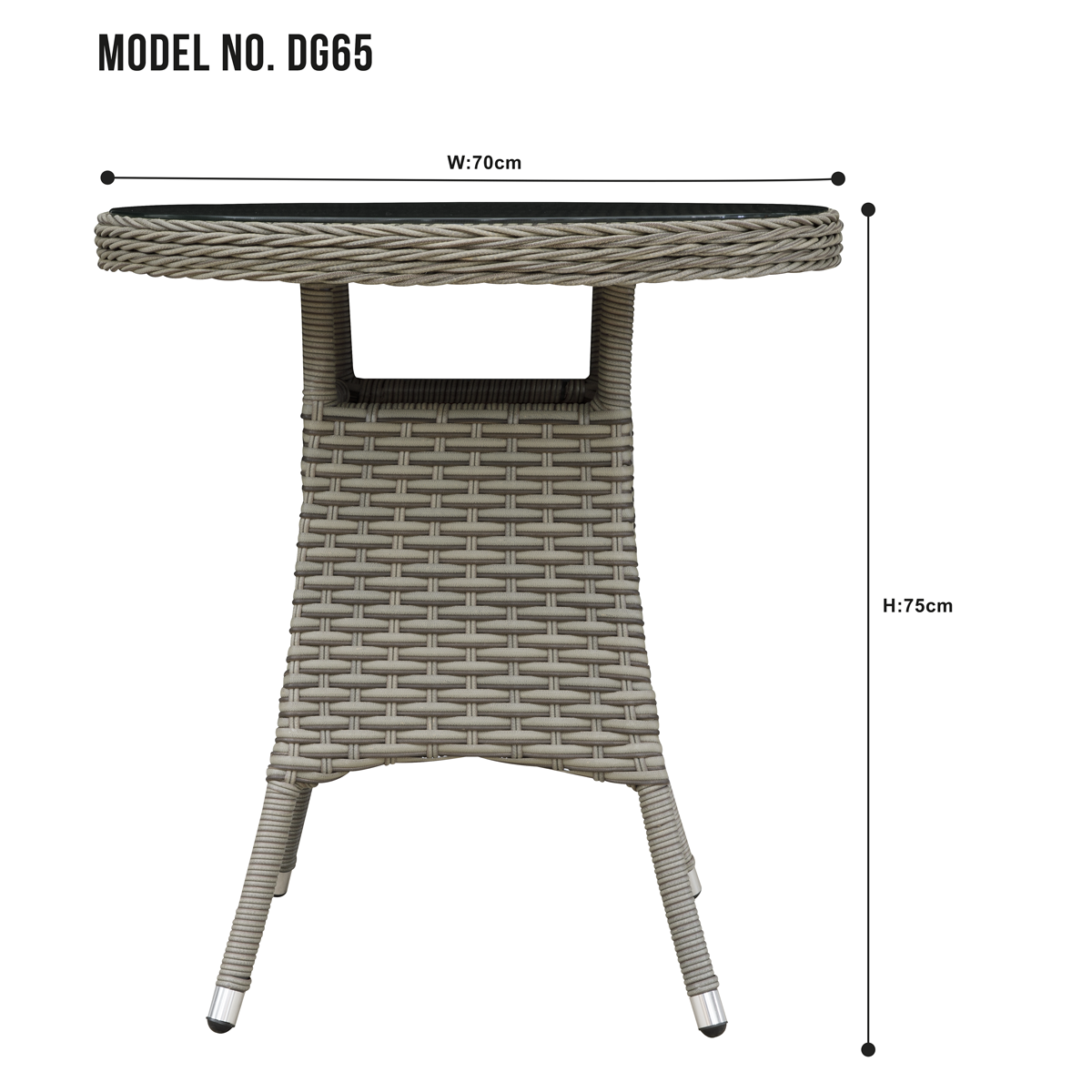 Dellonda Chester Rattan Outdoor Bistro Table with Tempered Glass 70cm, Brown (DG65)