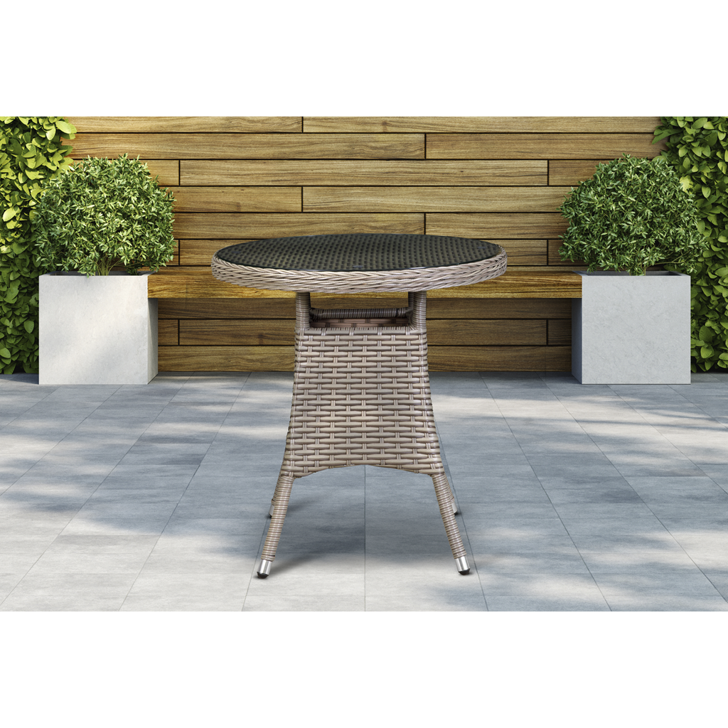 Dellonda Chester Rattan Outdoor Bistro Table with Tempered Glass 70cm, Brown (DG65)