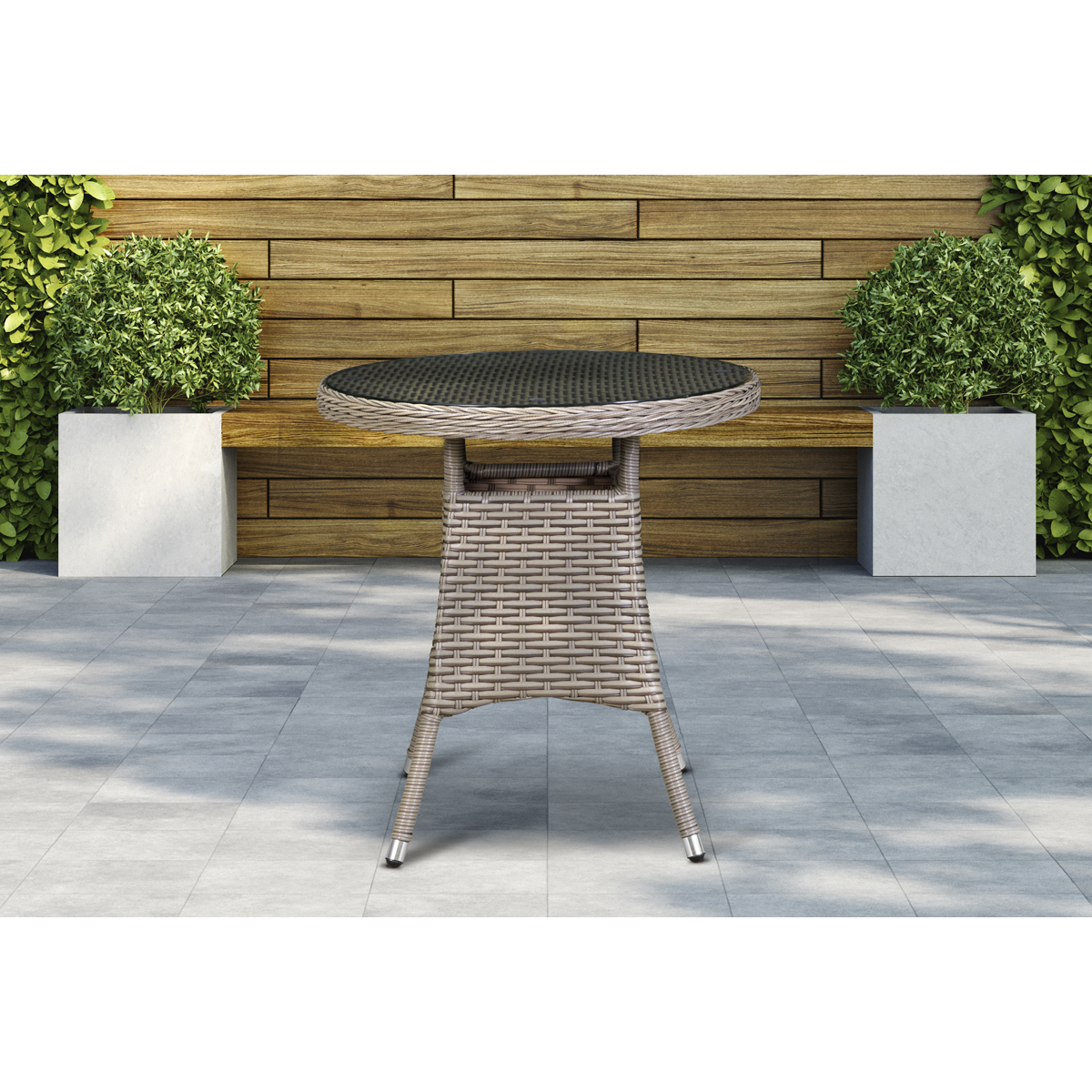 Dellonda Chester Rattan Outdoor Bistro Table with Tempered Glass 70cm, Brown (DG65)