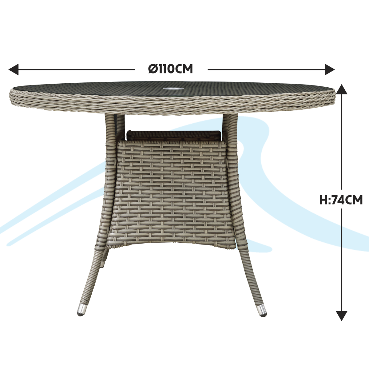 Dellonda Chester Rattan Wicker Round Outdoor Dining Table with Tempered Glass Top