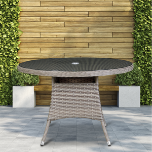 Dellonda Chester Rattan Wicker Round Outdoor Dining Table with Tempered Glass Top