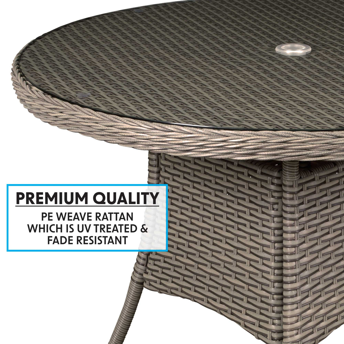 Dellonda Chester Rattan Outdoor Dining Table with Tempered Glass 135cm, Brown (DG67)
