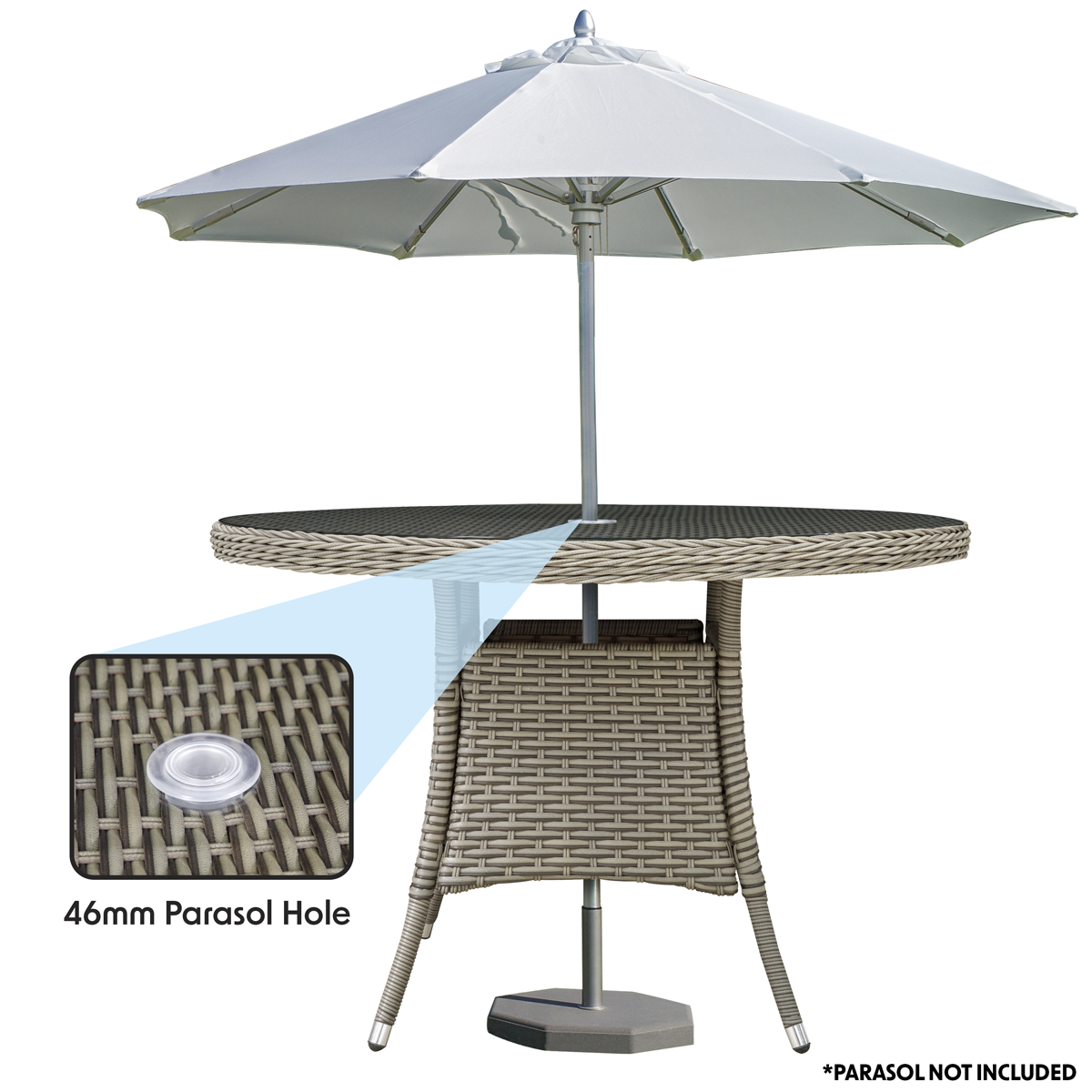 Dellonda Chester Rattan Outdoor Dining Table with Tempered Glass 110cm, Brown (DG66)