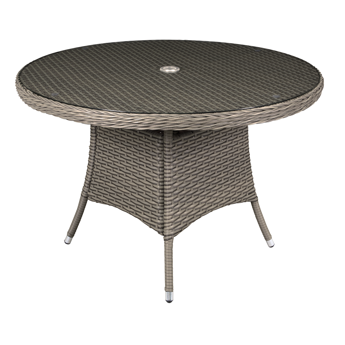 Dellonda Chester Rattan Wicker Round Outdoor Dining Table with Tempered Glass Top